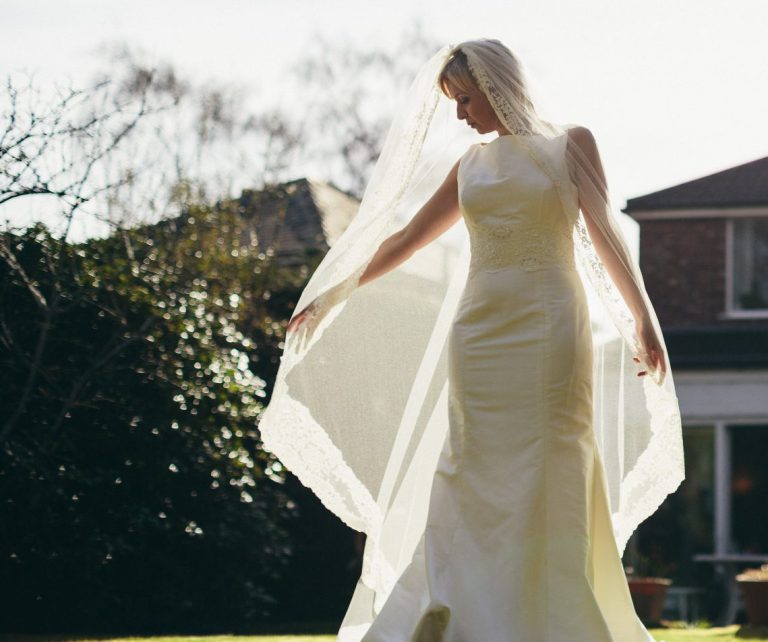 A silk tulle lace wedding veil