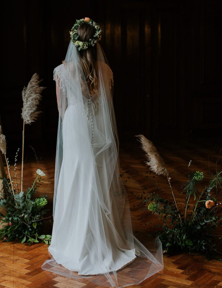 An open back cowl style wedding veil