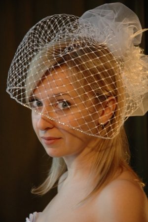 A net birdcage veil with tulle bow