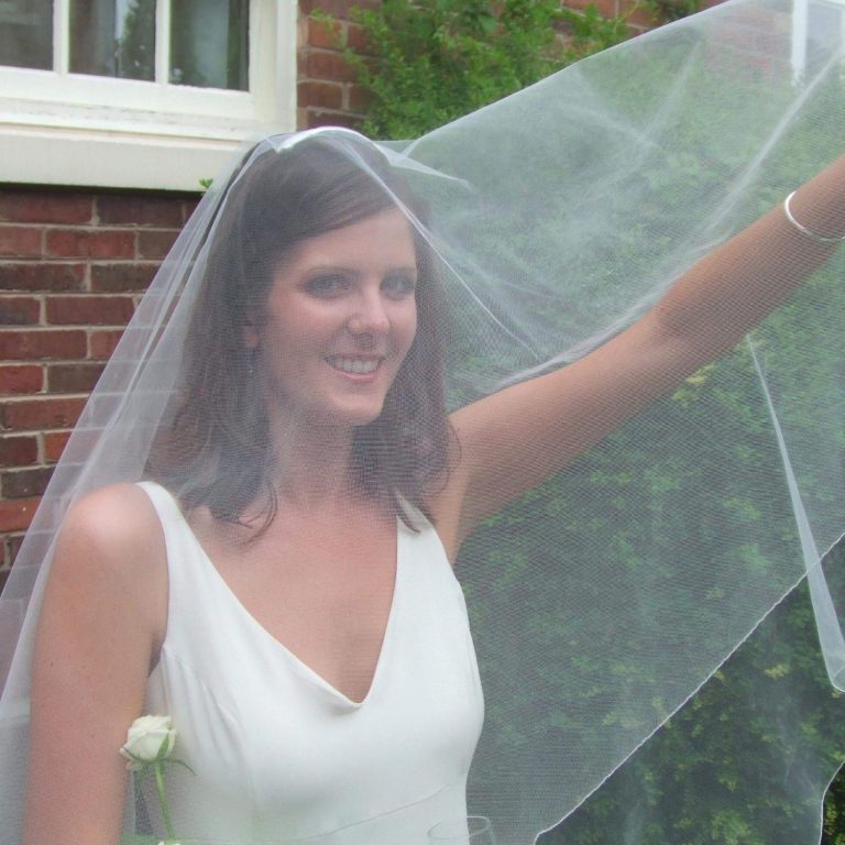 A pencil edged two layer veil.